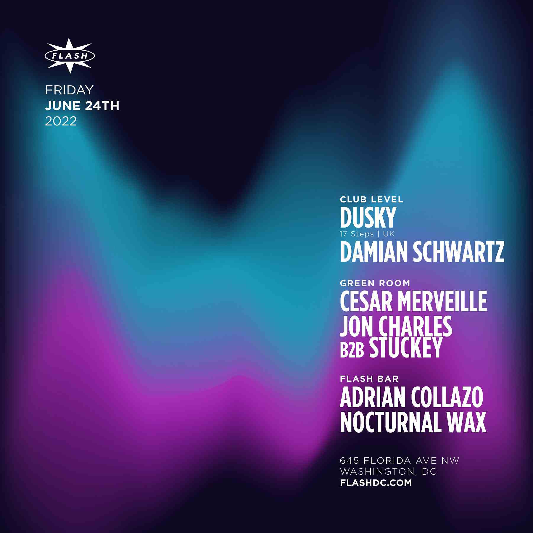 Event image for Dusky - Damian Schwartz - Cesar Merveille - Jon Charles b2b Stuckey