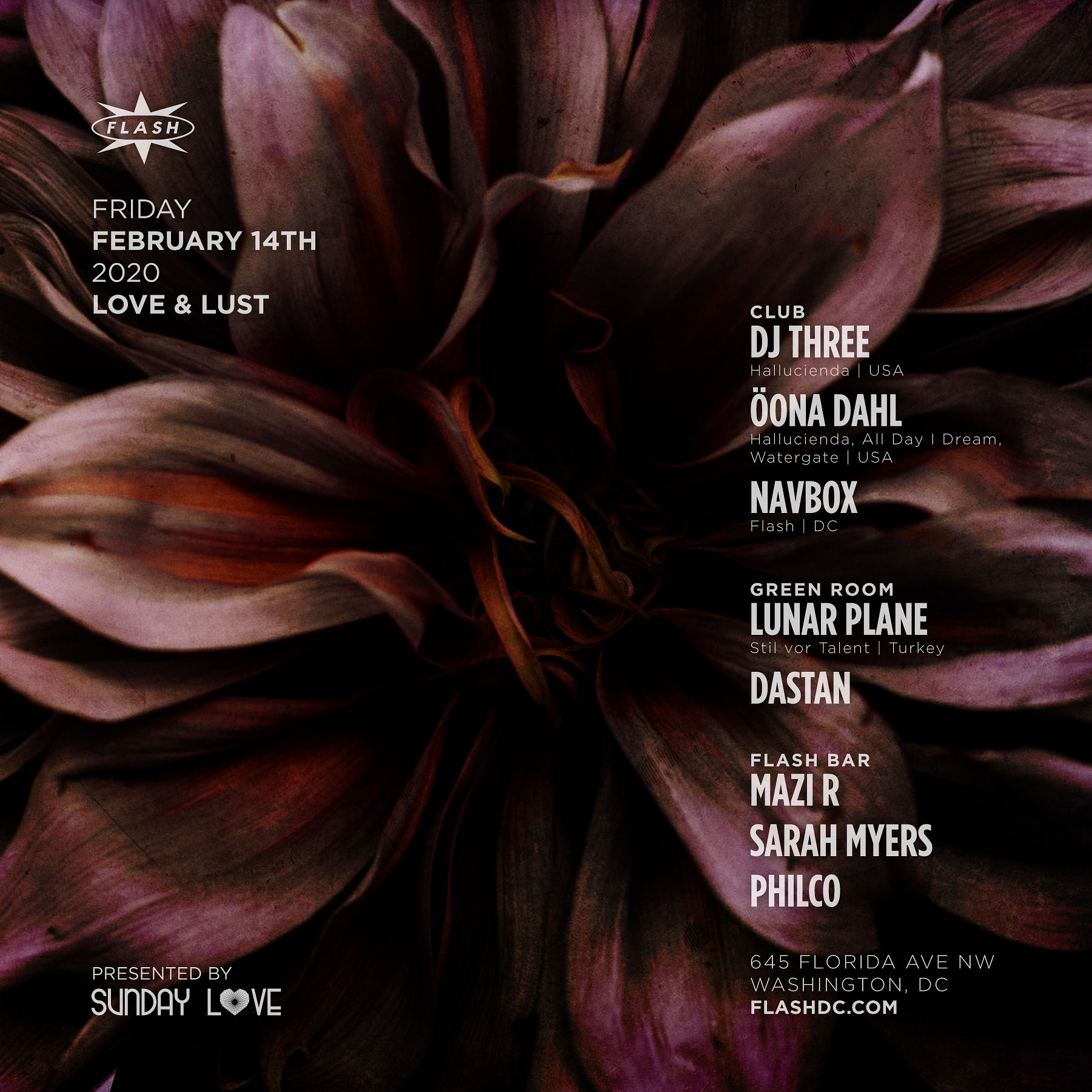 Event image for Love & Lust: DJ Three - Öona Dahl - Navbox