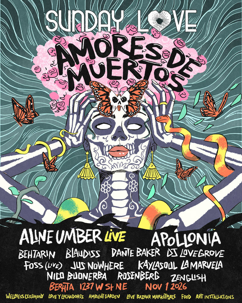 Sunday Love Closing 2026: Amores de Muertos event flyer