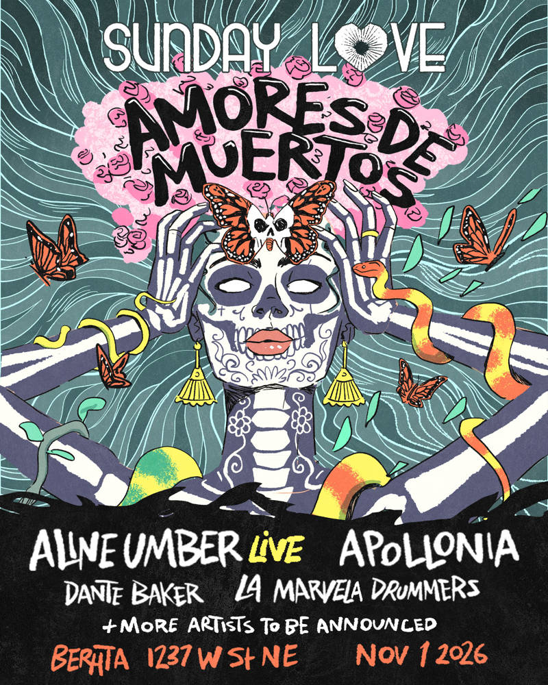 Sunday Love Closing 2026: Amores de Muertos event flyer