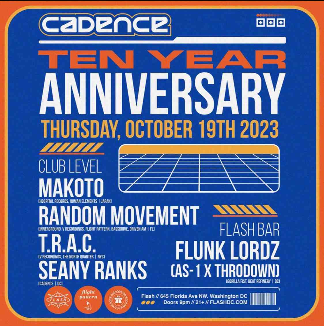 Event image for CADENCE: 10 YEAR ANNIVERSARY ft. MAKOTO, RANDOM MOVEMENT & T.R.A.C.