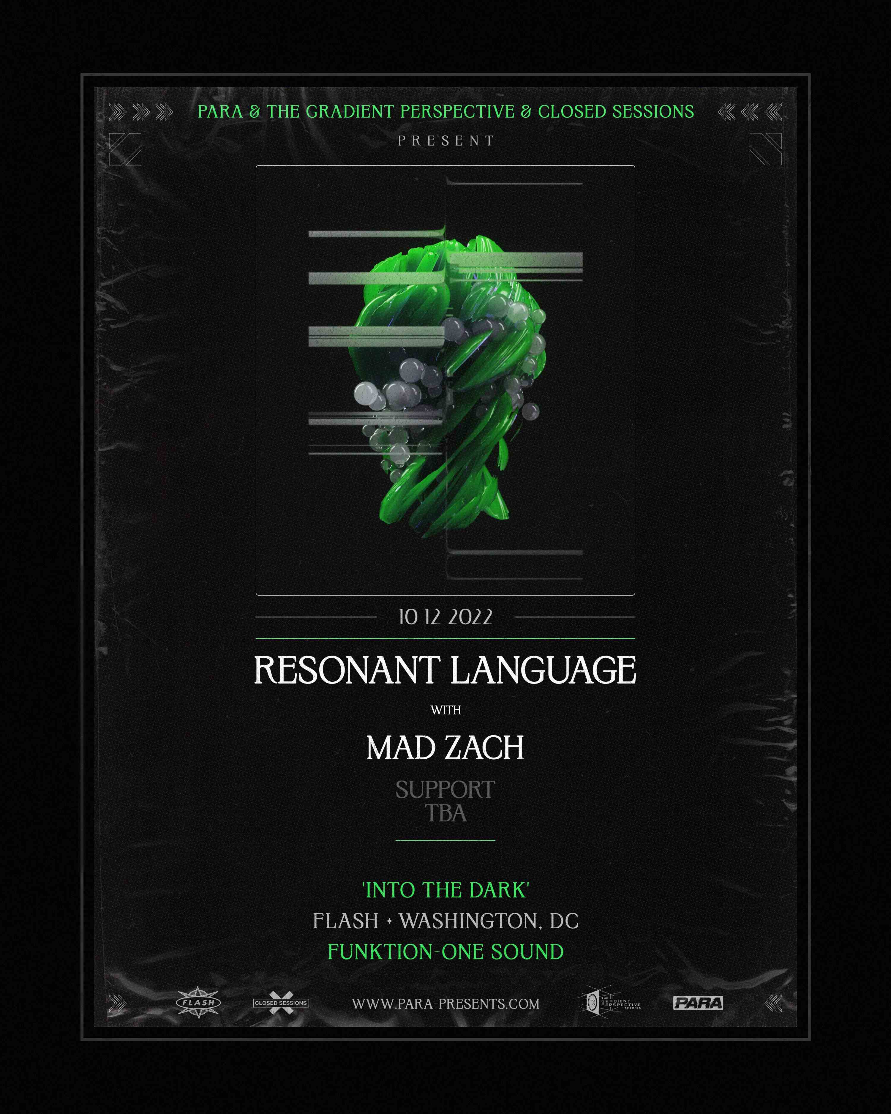 Event image for Into the Dark with Resonant Language & Mad Zach